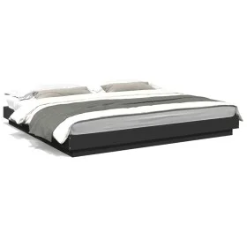Bed frame with LED lights black engineered wood 200x200cm by vidaXL, Beds and slatted bases - Ref: Foro24-3281071, Price: 208...