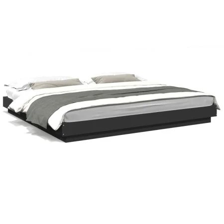 Bed frame with LED lights black engineered wood 200x200cm by vidaXL, Beds and slatted bases - Ref: Foro24-3281071, Price: 208...