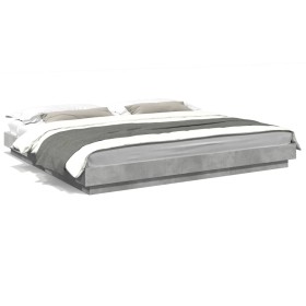 Bed frame with LED lights concrete gray wood 200x200 cm by vidaXL, Beds and slatted bases - Ref: Foro24-3281073, Price: 218,7...