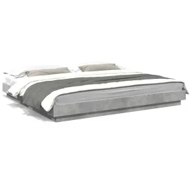 Estructura cama con luces LED madera gris hormigón 200x200 cm de vidaXL, Camas y somieres - Ref: Foro24-3281073, Precio: 215,...