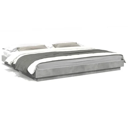 Bed frame with LED lights concrete gray wood 200x200 cm by vidaXL, Beds and slatted bases - Ref: Foro24-3281073, Price: 215,8...