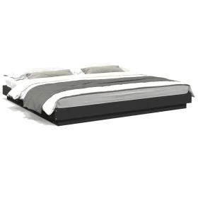 Bed frame with LED lights black engineered wood 180x200cm by vidaXL, Beds and slatted bases - Ref: Foro24-3281078, Price: 219...