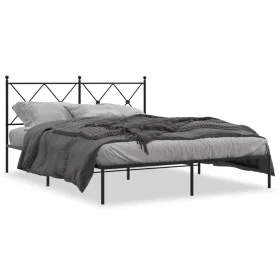 Bed frame with black metal headboard 150x200 cm by vidaXL, Beds and slatted bases - Ref: Foro24-376504, Price: 115,11 €, Disc...