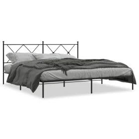 Bed frame with black metal headboard 180x200 cm by vidaXL, Beds and slatted bases - Ref: Foro24-376506, Price: 124,70 €, Disc...