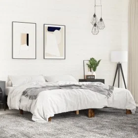 Engineered wood bed frame metal smoked oak 160x200cm by vidaXL, Beds and slatted bases - Ref: Foro24-3280229, Price: 124,96 €...
