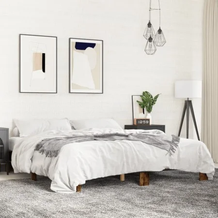 Engineered wood bed frame metal smoked oak 160x200cm by vidaXL, Beds and slatted bases - Ref: Foro24-3280229, Price: 124,96 €...