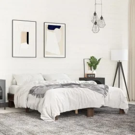 Oak brown metal engineered wood bed frame 150x200 cm by vidaXL, Beds and slatted bases - Ref: Foro24-3280236, Price: 125,16 €...