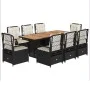 Set de comedor de jardín 9 pzas y cojines ratán sintético negro de vidaXL, Conjuntos de jardín - Ref: Foro24-3262925, Precio:...