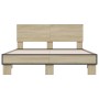 Estructura cama madera ingeniería metal roble Sonoma 135x190 cm de vidaXL, Camas y somieres - Ref: Foro24-3280208, Precio: 14...