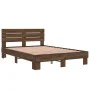Engineered wood bed frame oak brown metal 135x190 cm by vidaXL, Beds and slatted bases - Ref: Foro24-3280166, Price: 141,98 €...