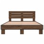 Estructura cama madera ingeniería metal marrón roble 135x190 cm de vidaXL, Camas y somieres - Ref: Foro24-3280166, Precio: 14...