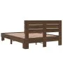 Engineered wood bed frame oak brown metal 135x190 cm by vidaXL, Beds and slatted bases - Ref: Foro24-3280166, Price: 141,98 €...