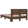 Estructura cama madera ingeniería metal marrón roble 135x190 cm de vidaXL, Camas y somieres - Ref: Foro24-3280166, Precio: 14...