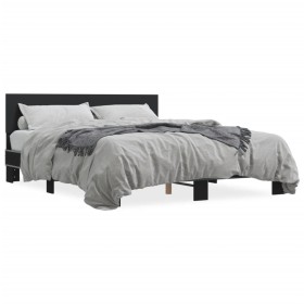 Engineered wood and black metal bed frame 150x200cm by vidaXL, Beds and slatted bases - Ref: Foro24-3280187, Price: 151,04 €,...
