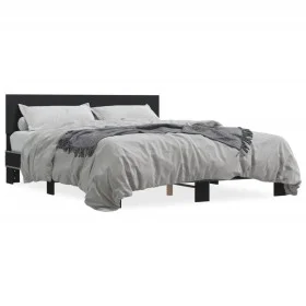 Engineered wood and black metal bed frame 150x200cm by vidaXL, Beds and slatted bases - Ref: Foro24-3280187, Price: 149,22 €,...