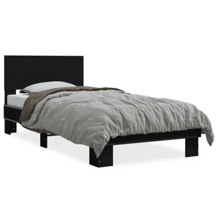 Engineered wood and black metal bed frame 90x200 cm by vidaXL, Beds and slatted bases - Ref: Foro24-845807, Price: 75,82 €, D...