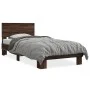 Brown oak metal engineered wood bed frame 90x200 cm by vidaXL, Beds and slatted bases - Ref: Foro24-845811, Price: 94,76 €, D...