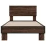 Brown oak metal engineered wood bed frame 90x200 cm by vidaXL, Beds and slatted bases - Ref: Foro24-845811, Price: 94,76 €, D...