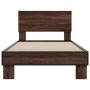Estructura cama madera ingeniería metal roble marrón 90x200 cm de vidaXL, Camas y somieres - Ref: Foro24-845811, Precio: 95,9...