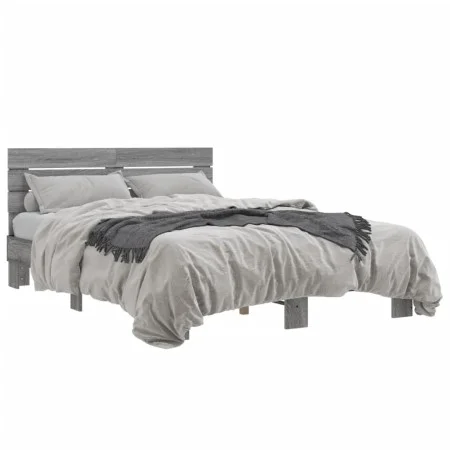 Estructura cama madera ingeniería metal gris Sonoma 140x190 cm de vidaXL, Camas y somieres - Ref: Foro24-3280170, Precio: 143...