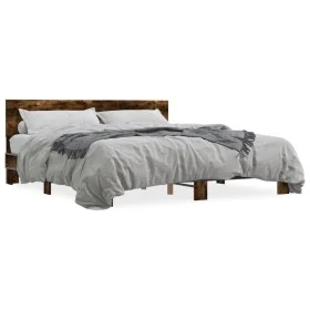 Engineered wood bed frame metal smoked oak 180x200cm by vidaXL, Beds and slatted bases - Ref: Foro24-3280179, Price: 162,53 €...