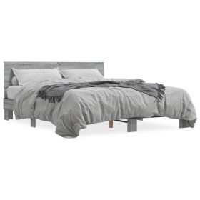 Estructura cama madera ingeniería metal gris Sonoma 160x200 cm