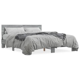 Sonoma gray metal engineered wood bed frame 160x200 cm by vidaXL, Beds and slatted bases - Ref: Foro24-3280185, Price: 152,30...