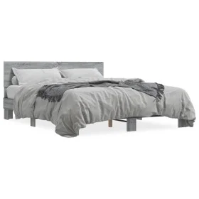 Sonoma gray metal engineered wood bed frame 160x200 cm by vidaXL, Beds and slatted bases - Ref: Foro24-3280185, Price: 150,48...