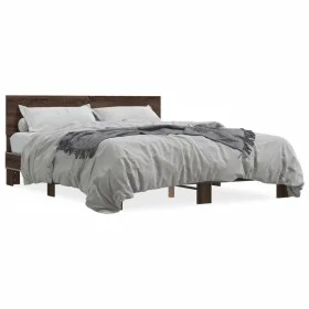 Estructura cama madera ingeniería metal marrón roble 150x200 cm de vidaXL, Camas y somieres - Ref: Foro24-3280191, Precio: 14...