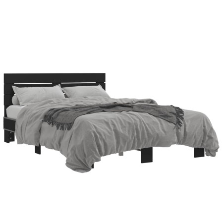 Engineered wood and black metal bed frame 140x200cm by vidaXL, Beds and slatted bases - Ref: Foro24-3280147, Price: 146,22 €,...