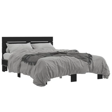 Engineered wood and black metal bed frame 140x200cm by vidaXL, Beds and slatted bases - Ref: Foro24-3280147, Price: 144,45 €,...