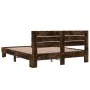 Engineered wood bed frame metal smoked oak 160x200cm by vidaXL, Beds and slatted bases - Ref: Foro24-3280139, Price: 149,48 €...