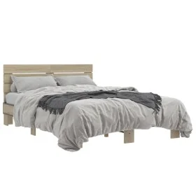 Sonoma oak metal engineered wood bed frame 120x200 cm by vidaXL, Beds and slatted bases - Ref: Foro24-3280153, Price: 134,21 ...