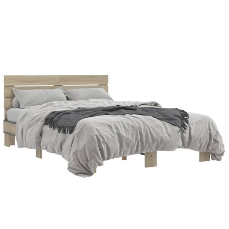 Estructura cama madera ingeniería metal roble Sonoma 120x200 cm de vidaXL, Camas y somieres - Ref: Foro24-3280153, Precio: 13...