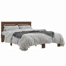 Engineered wood bed frame oak brown metal 140x200 cm by vidaXL, Beds and slatted bases - Ref: Foro24-3280151, Price: 143,76 €...