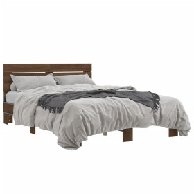 Estructura cama madera ingeniería metal marrón roble 140x200 cm de vidaXL, Camas y somieres - Ref: Foro24-3280151, Precio: 14...