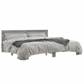 Sonoma gray metal engineered wood bed frame 200x200 cm by vidaXL, Beds and slatted bases - Ref: Foro24-3280130, Price: 161,17...