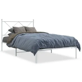Metal bed frame with white headboard 100x200 cm by vidaXL, Beds and slatted bases - Ref: Foro24-376546, Price: 75,73 €, Disco...