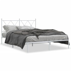 Metal bed frame with white headboard 135x190 cm by vidaXL, Beds and slatted bases - Ref: Foro24-376550, Price: 94,62 €, Disco...