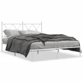 Metal bed frame with white headboard 135x190 cm by vidaXL, Beds and slatted bases - Ref: Foro24-376550, Price: 93,33 €, Disco...