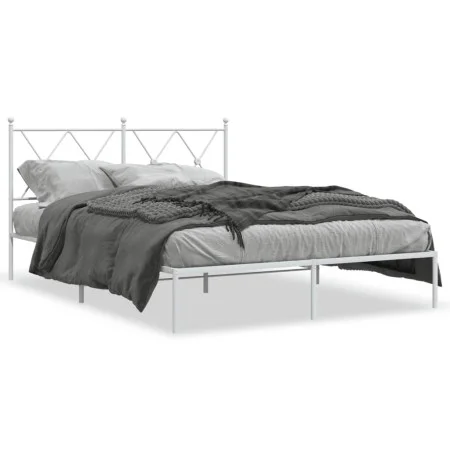 White metal bed frame with headboard 140x200 cm by vidaXL, Beds and slatted bases - Ref: Foro24-376552, Price: 93,85 €, Disco...