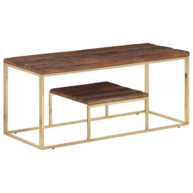 Mesa de centro acero inoxidable madera maciza traviesa dorado