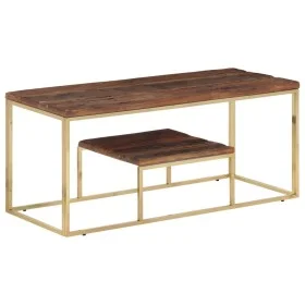 Mesa de centro acero inoxidable madera maciza traviesa dorado de vidaXL, Mesas de centro - Ref: Foro24-350022, Precio: 108,67...