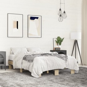Estructura cama madera ingeniería metal roble Sonoma 140x200 cm de vidaXL, Camas y somieres - Ref: Foro24-845858, Precio: 89,...