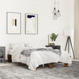 Engineered wood bed frame metal smoked oak 120x200cm by vidaXL, Beds and slatted bases - Ref: Foro24-845864, Price: 84,77 €, ...