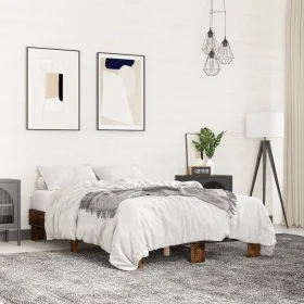 Engineered wood bed frame metal smoked oak 120x200cm by vidaXL, Beds and slatted bases - Ref: Foro24-845864, Price: 75,55 €, ...