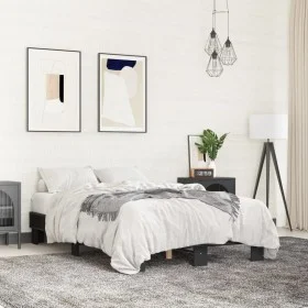 Engineered wood and black metal bed frame 120x190cm by vidaXL, Beds and slatted bases - Ref: Foro24-845887, Price: 80,37 €, D...