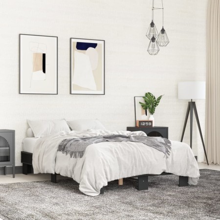 Engineered wood and black metal bed frame 120x190cm by vidaXL, Beds and slatted bases - Ref: Foro24-845887, Price: 81,07 €, D...