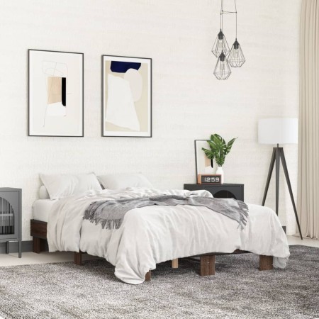 Oak brown metal engineered wood bed frame 120x200 cm by vidaXL, Beds and slatted bases - Ref: Foro24-845866, Price: 88,20 €, ...