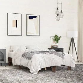 Engineered wood bed frame oak brown metal 120x190 cm by vidaXL, Beds and slatted bases - Ref: Foro24-845891, Price: 72,06 €, ...